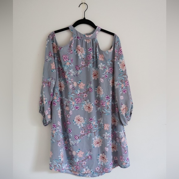 LUSH Purple Floral Dress Long Sleeves Open Shoulders (small) - Picture 5 of 6